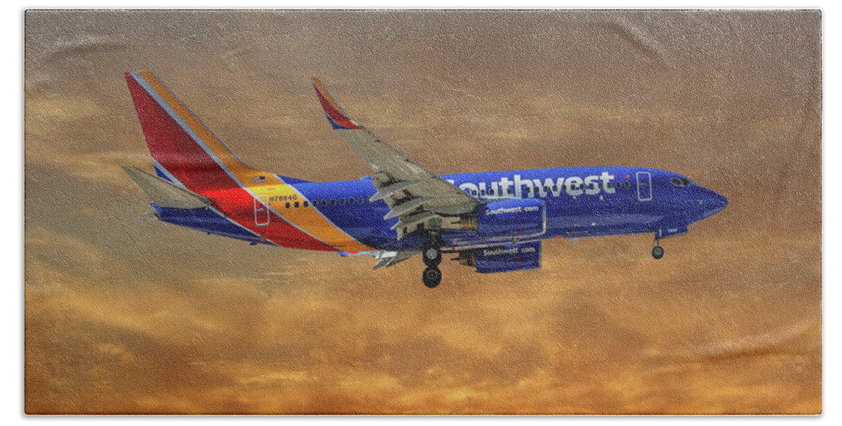 Southwest Hand Towel featuring the photograph Southwest Airlines Boeing 737-76N 2 by Smart Aviation