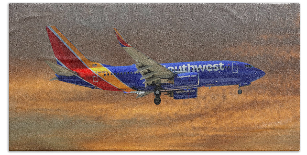 Southwest Hand Towel featuring the photograph Southwest Airlines Boeing 737-76N 3 by Smart Aviation