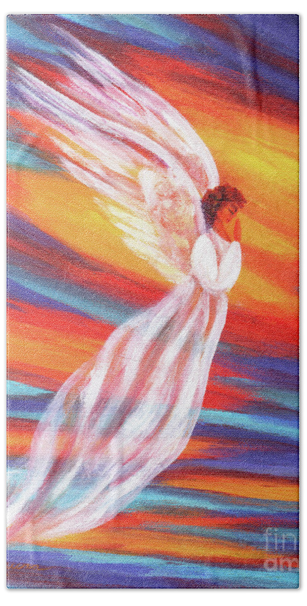 Sunset Bath Towel featuring the painting Southwest Sunset Angel by Laura Iverson