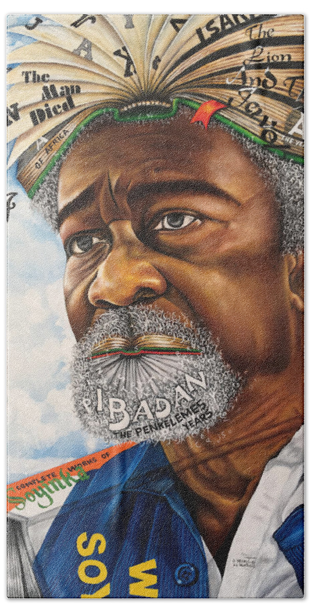 Author Hand Towel featuring the painting SOYINKA An African Literary Icon by O Yemi Tubi