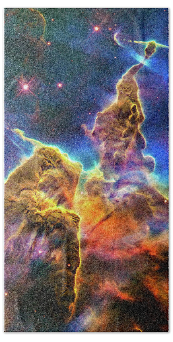 Mystic Mountain Hand Towel featuring the digital art Space Image Mystic Mountain Carina Nebula by Matthias Hauser