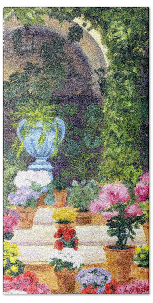 Acrylic Hand Towel featuring the painting Spanish Courtyard by Lynne Reichhart