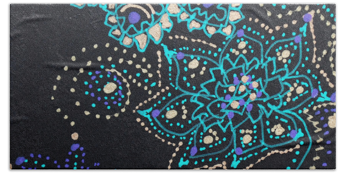 Zentangle Bath Towel featuring the drawing Midnite Sparkle by Carole Brecht