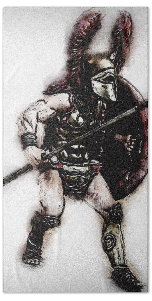 Spartan Warrior Bath Towel featuring the painting Spartan Hoplite - 24 by AM FineArtPrints