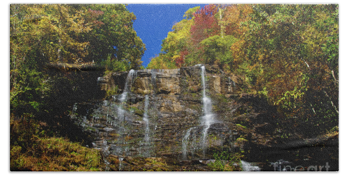 Amicalola Falls Hand Towel featuring the photograph Spectacular Fall Color at Amicalola Falls by Barbara Bowen