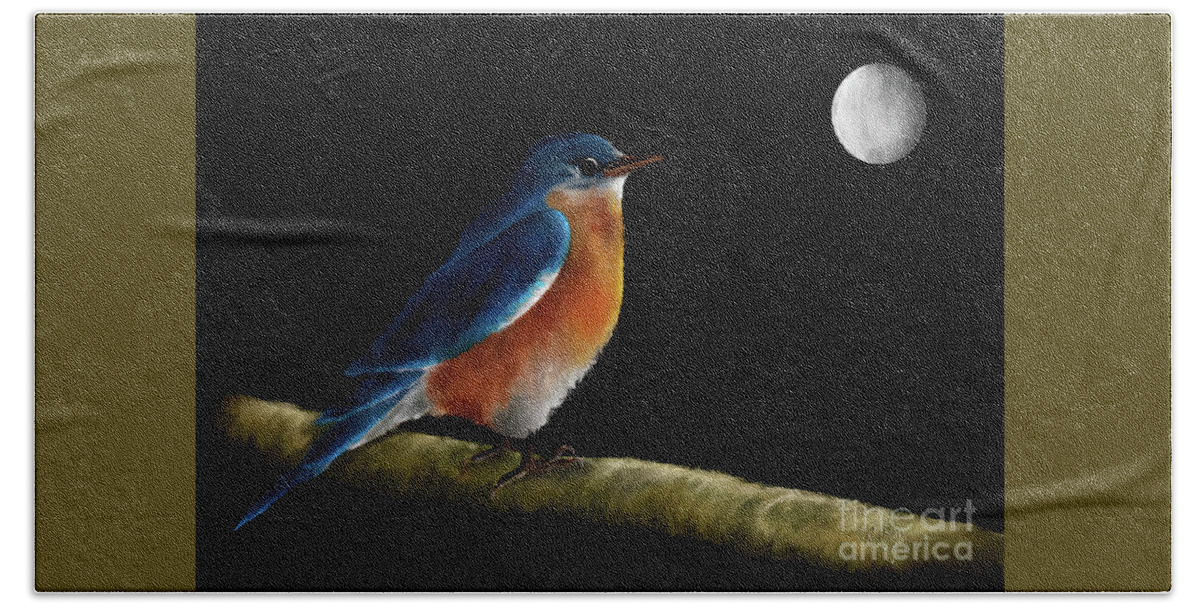 Bluebird Bath Towel featuring the digital art Spellbound By The Light Of The Silvery Moon by Lois Bryan