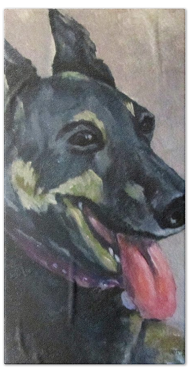 Dog Bath Towel featuring the painting Spencer by Barbara O'Toole