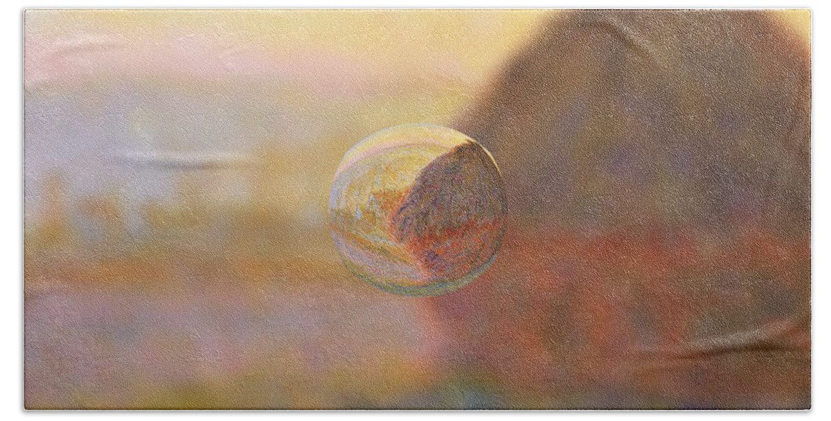 Abstract In The Living Room Bath Towel featuring the digital art Sphere 5 Monet by David Bridburg