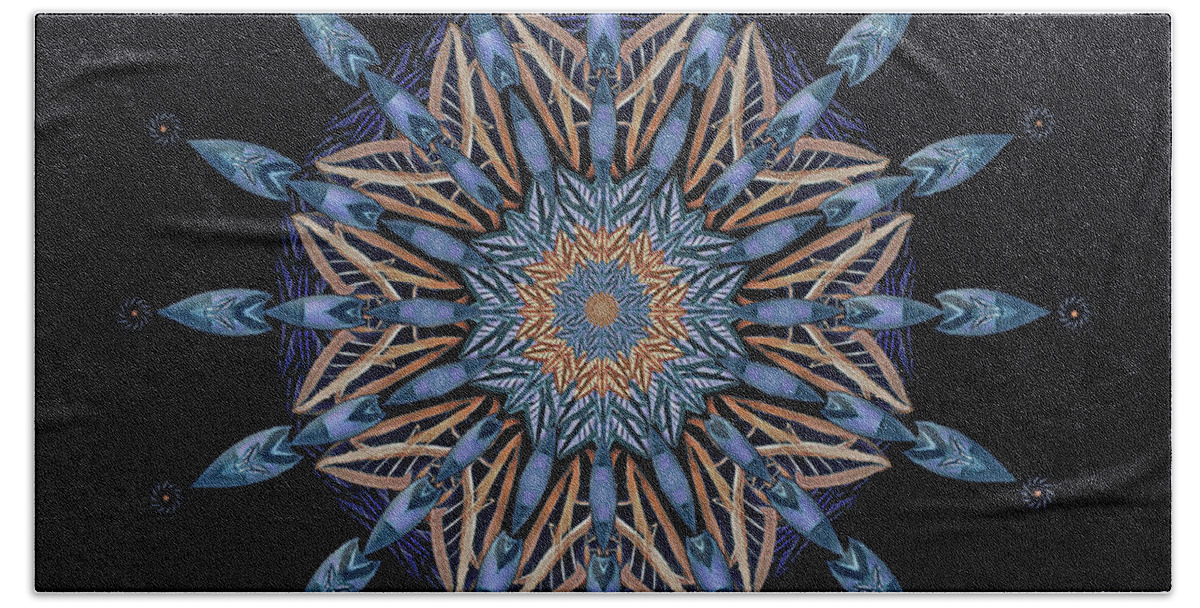Blue Bath Towel featuring the digital art Sphinx Moth Pattern Mandala by Deborah Smith