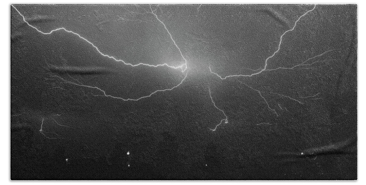 05/14/2018 Bath Towel featuring the photograph Spider Lightning over DC in BW by Jeff at JSJ Photography