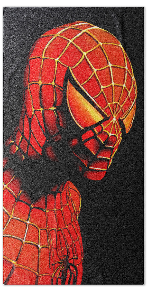 Spiderman Hand Towel featuring the painting Spiderman by Paul Meijering