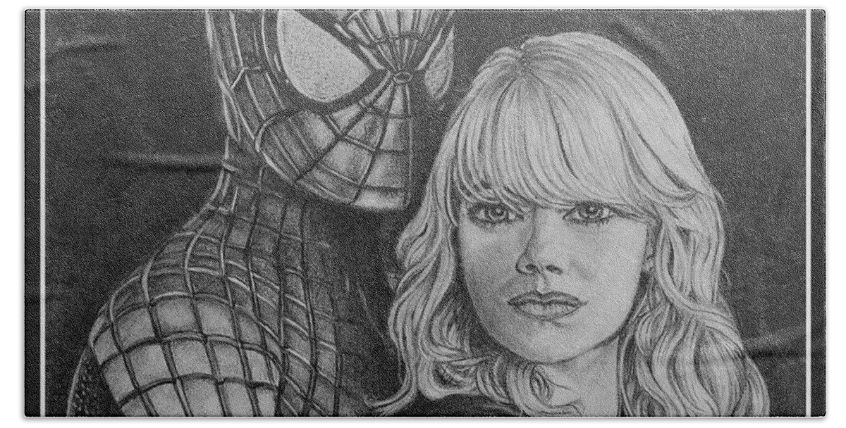 Pencil Hand Towel featuring the drawing Spidey and Gwen by Daniel Carvalho