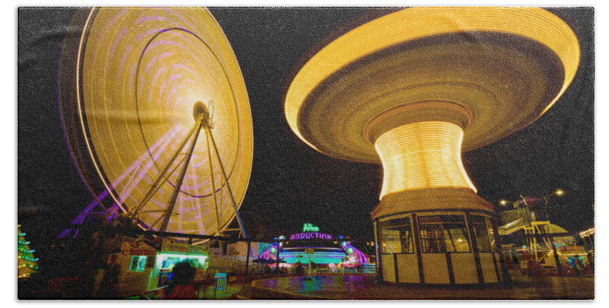 Fairground Hand Towel featuring the photograph Spinning by Mark Rogers