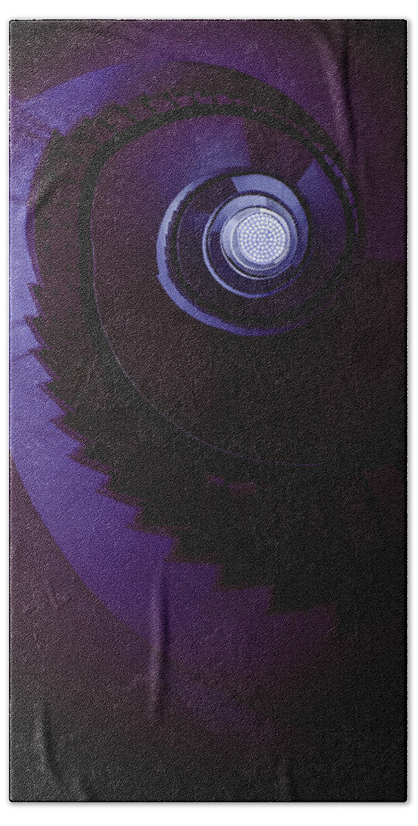 Staircase Bath Towel featuring the photograph Spiral staircase in violet tones by Jaroslaw Blaminsky