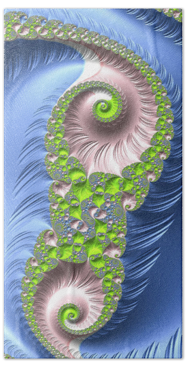 Spiral Bath Towel featuring the digital art Spirals Rose Quartz Serenity and Greenery by Matthias Hauser