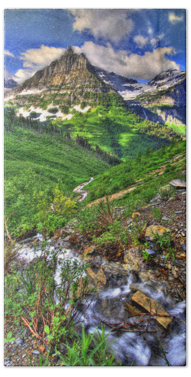Landscape Bath Towel featuring the photograph Spires and Stream by Scott Mahon