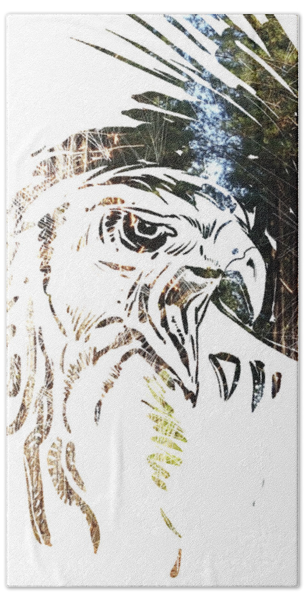  Bath Towel featuring the painting Spirit Animal . Hawk by John Gholson