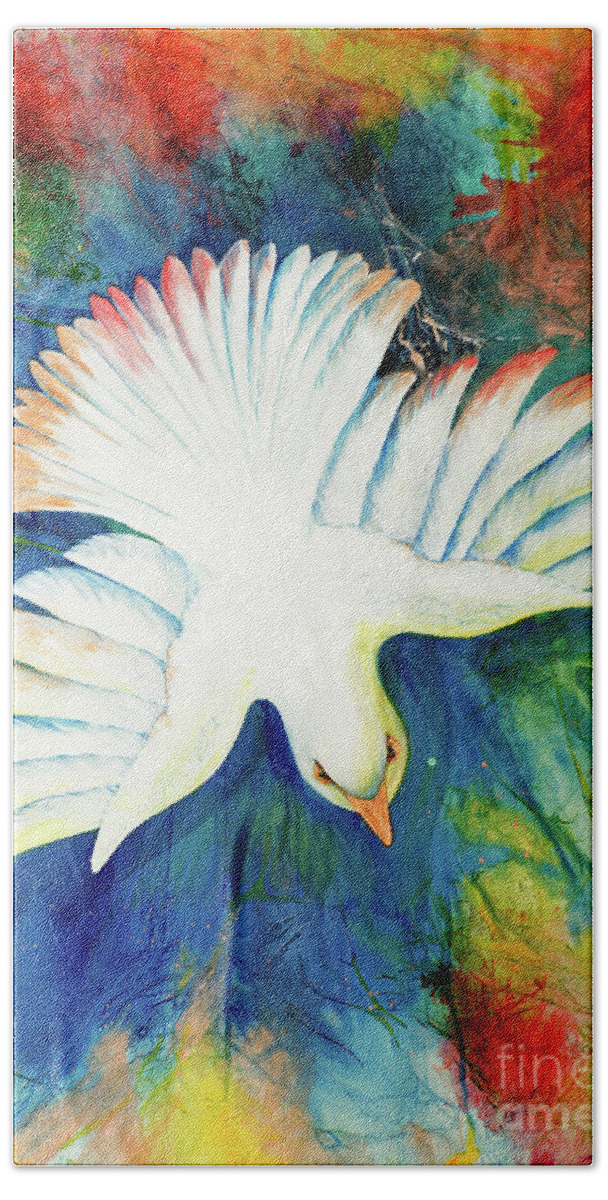 Dove Bath Towel featuring the painting Spirit Fire by Nancy Cupp