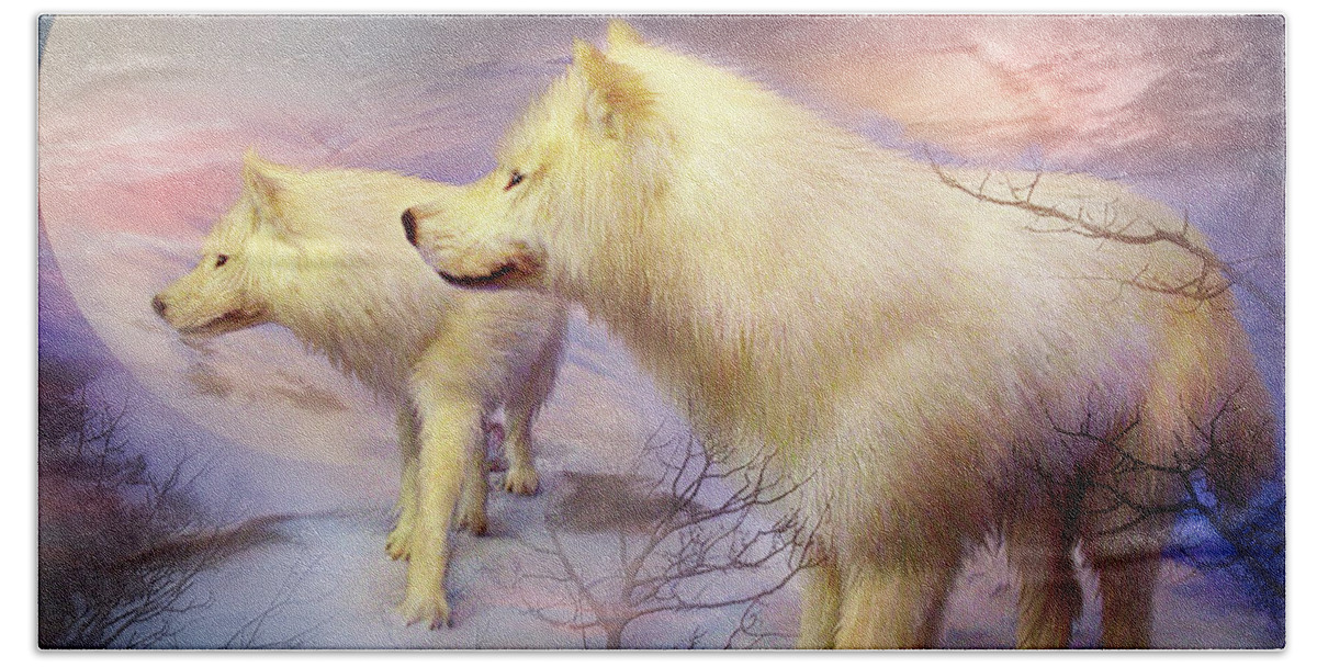 White Wolf Bath Towel featuring the mixed media Spirit Of The White Wolf by Carol Cavalaris