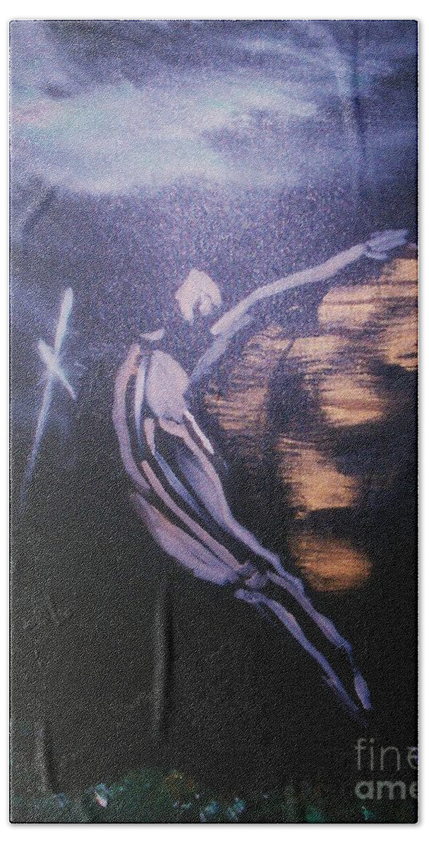 Spirit Raising Rest In Peace Bath Towel featuring the painting Spirit Raising by Tyrone Hart