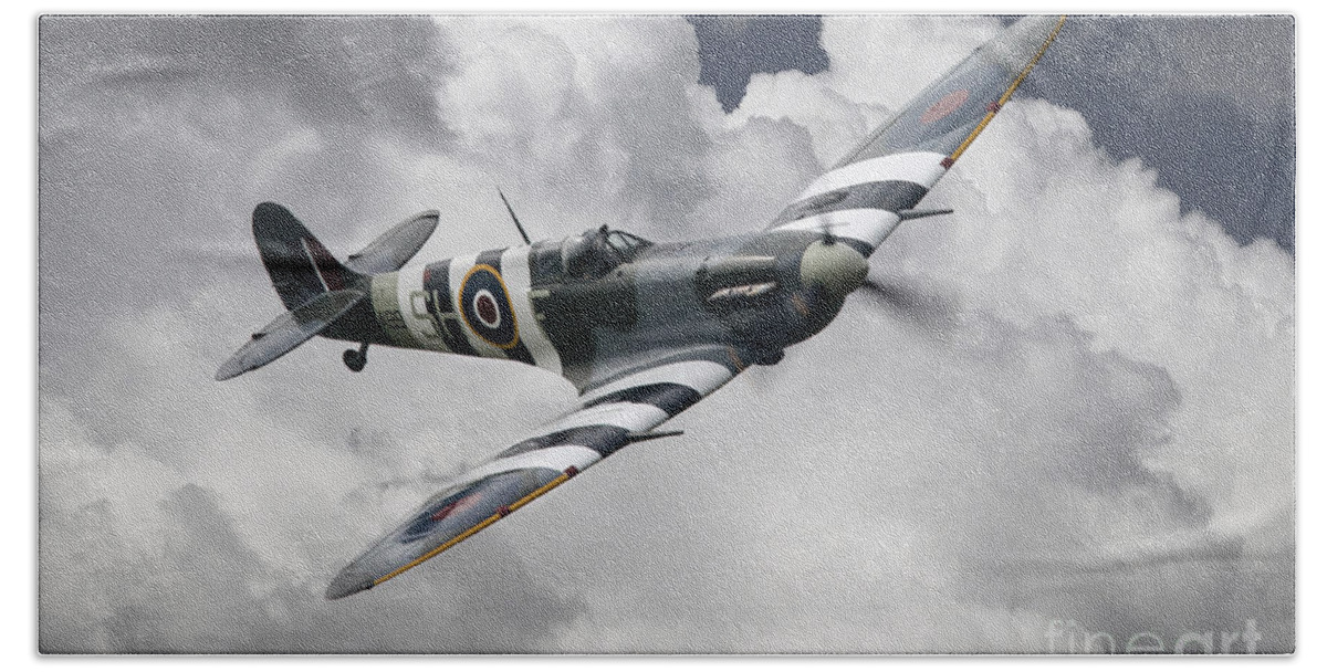 Spitfire Bath Sheet featuring the digital art Spitfire Mk Vb AB910 by Airpower Art