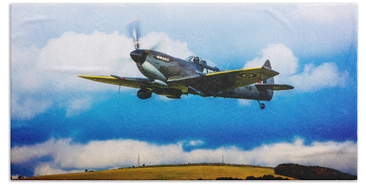 Spitfire Bath Towel featuring the photograph Spitfire Mk XVI TE311 by Chris Lord