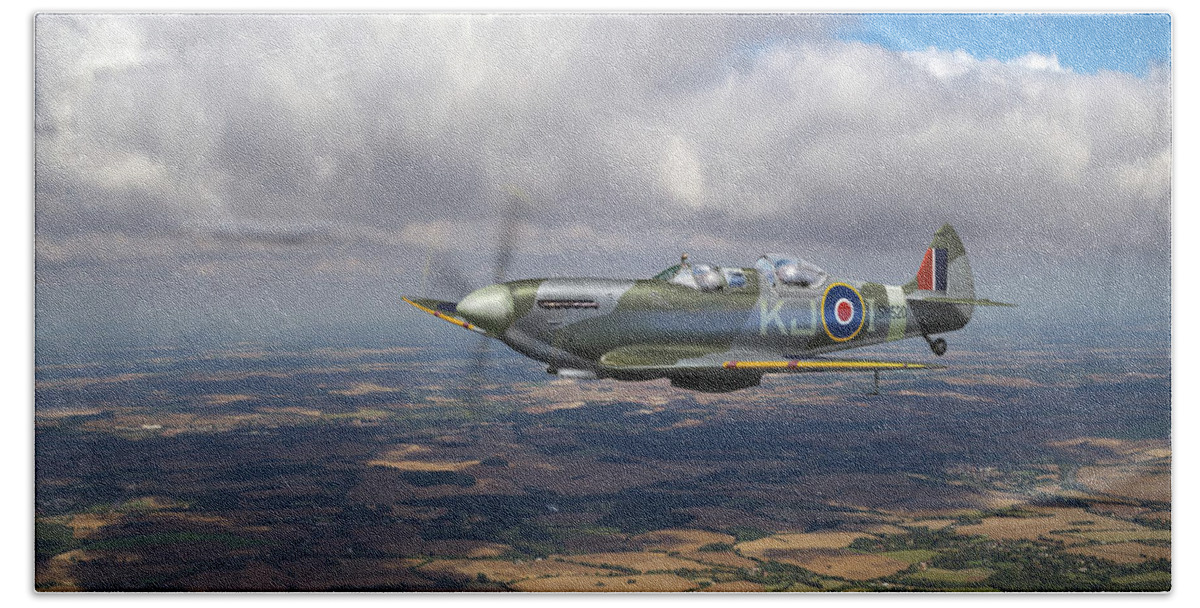 Boultbee Flight Academy Hand Towel featuring the photograph Spitfire TR 9 SM520 by Gary Eason