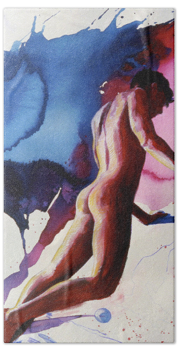Male Figure Bath Towel featuring the painting Splash of Blue by Rene Capone