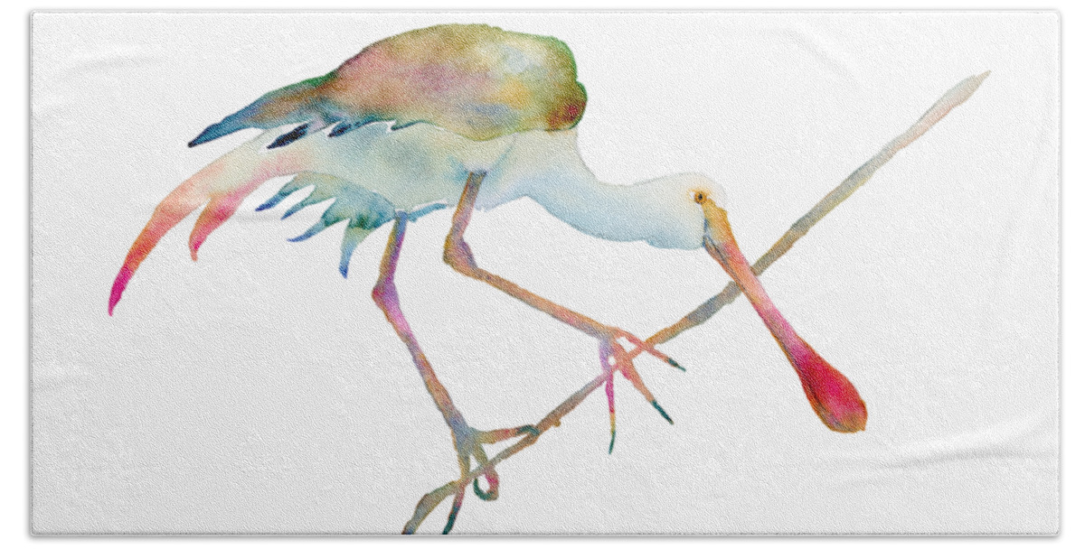 Watercolor Hand Towel featuring the painting Spoonbill by Amy Kirkpatrick