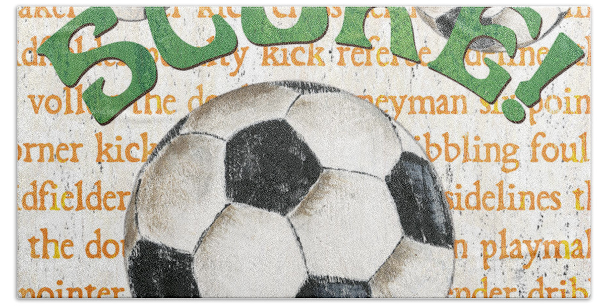 Soccer Hand Towel featuring the painting Sports Fan Soccer by Debbie DeWitt