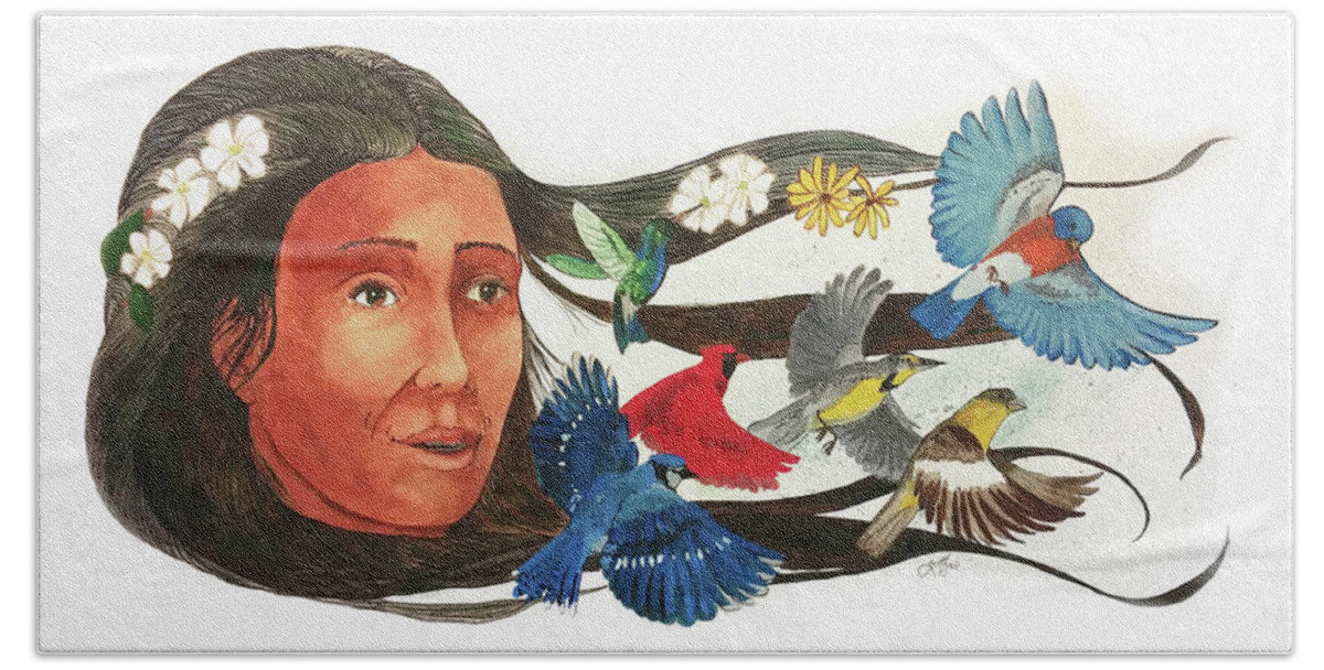 Cherokee Bath Sheet featuring the painting Spring and the Birds of Summer by John Guthrie