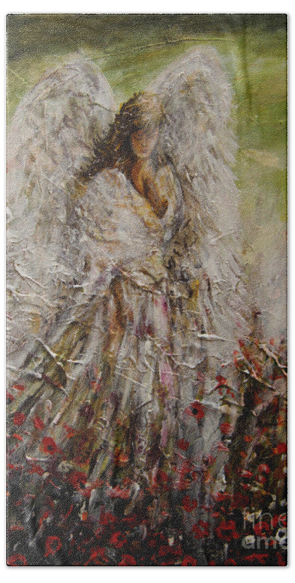 Spring Angel Bath Towel featuring the painting Spring Angel by Dariusz Orszulik