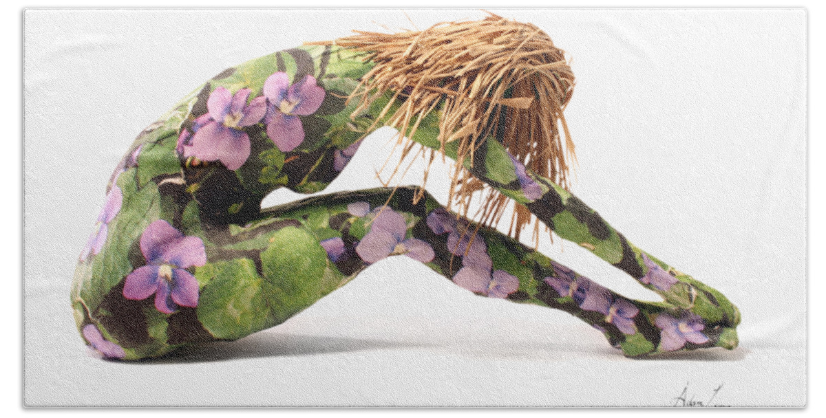 Yoga Hand Towel featuring the sculpture Spring Awakens by Adam Long