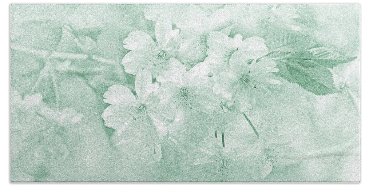 Cherry Tree Blossom Bath Towel featuring the photograph Spring Flower Blossoms Teal by Jennie Marie Schell