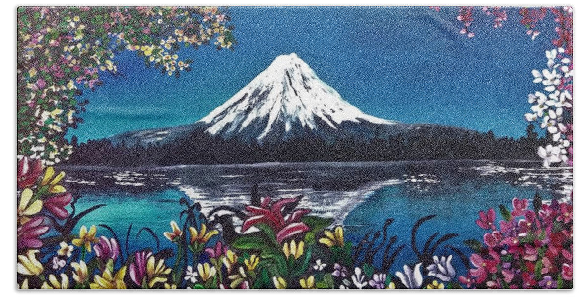 Mountain Hand Towel featuring the painting Mount Fuji by Tara Krishna