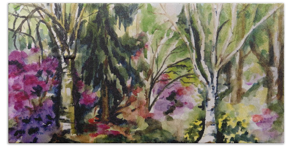 Birch Trees Hand Towel featuring the painting Spring in Vandussen by Sonia Mocnik