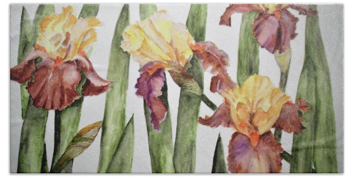 Flower Hand Towel featuring the painting Spring Iris by Carol Grimes