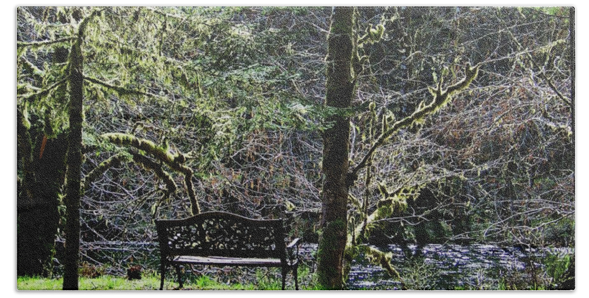 Bench Beside The River Hand Towel featuring the photograph Spring Is Here by Julie Rauscher