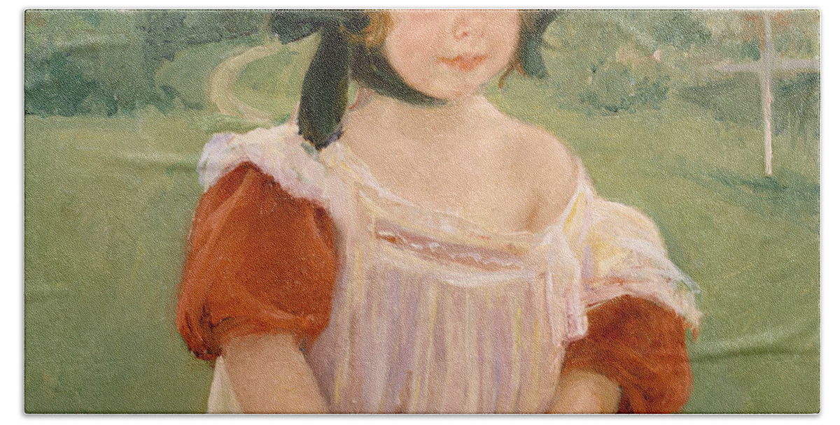 American Painters Bath Towel featuring the painting Spring, Margot Standing in a Garden by Mary Cassatt