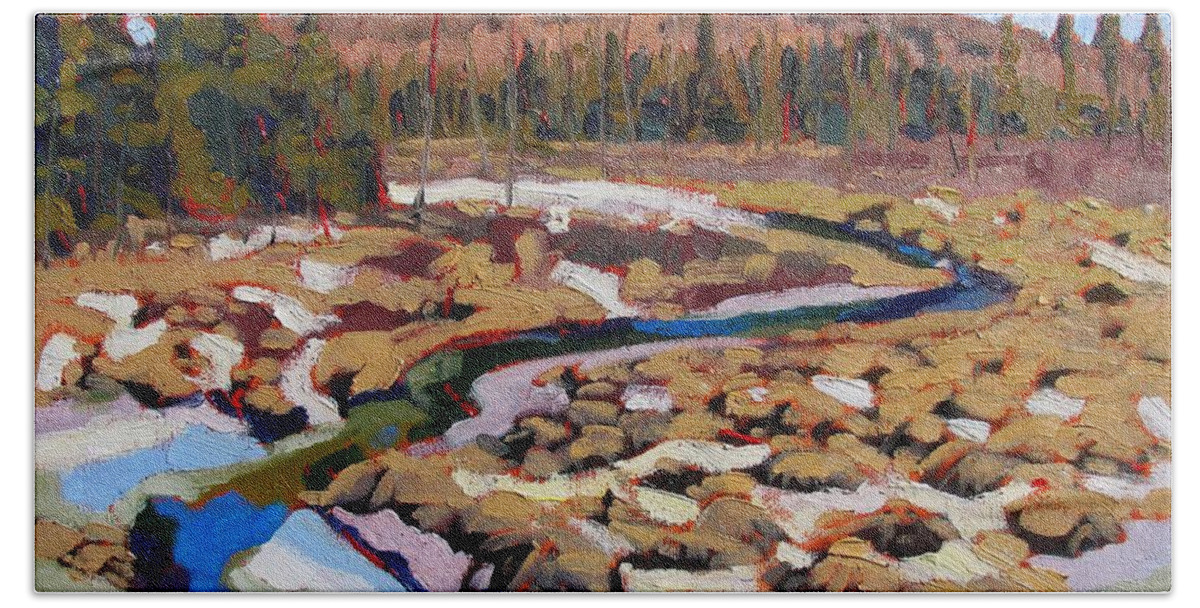 Spring Hand Towel featuring the painting Spring Marsh Algonquin by Phil Chadwick