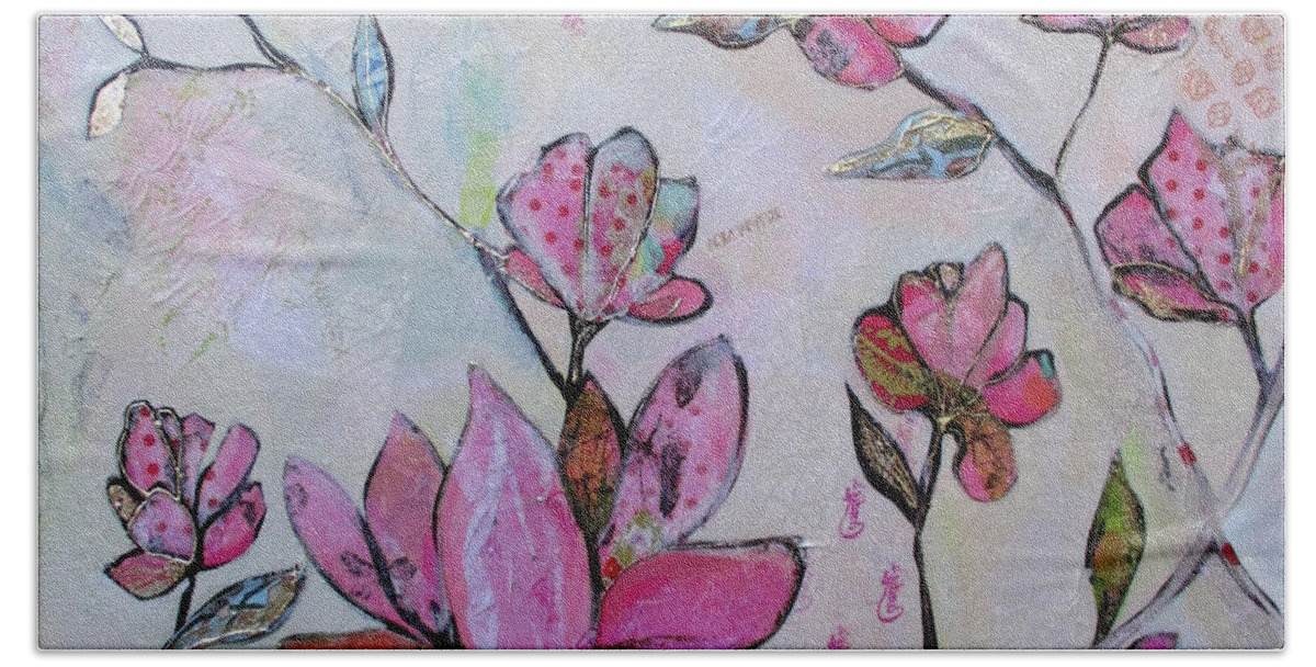 Pink Hand Towel featuring the painting Spring Reverie IV by Shadia Derbyshire