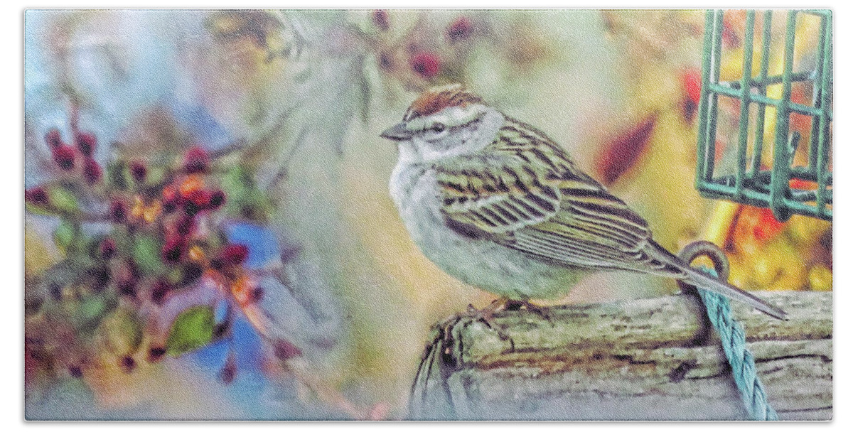 Spring Hand Towel featuring the photograph Spring Sparrow by Mike Flake