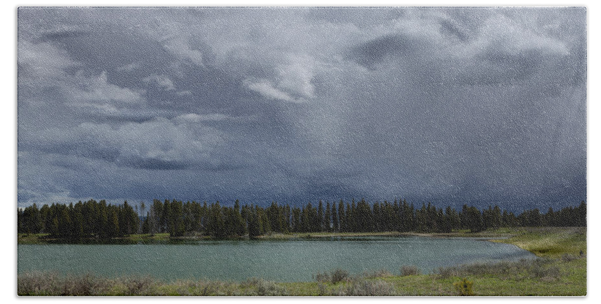 Indian Bath Towel featuring the photograph Spring Thunderstorm at Yellowstone by David Watkins
