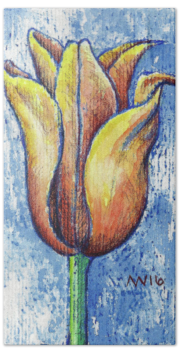 Tulips Hand Towel featuring the mixed media Spring Tulip by AnneMarie Welsh