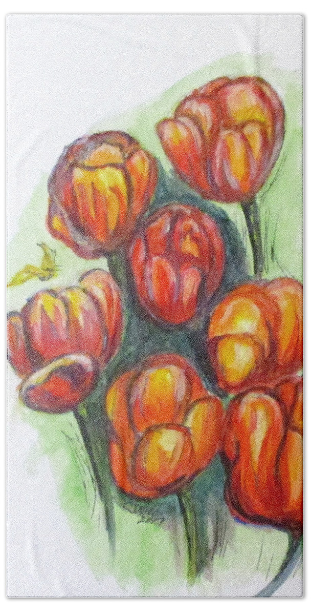 Tulips Bath Towel featuring the painting Spring Tulips by Clyde J Kell