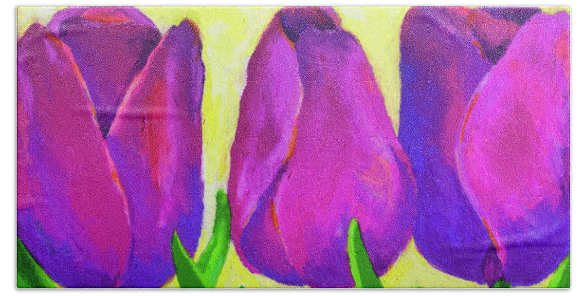 Tulips Hand Towel featuring the painting Spring Tulips by Stephen Anderson