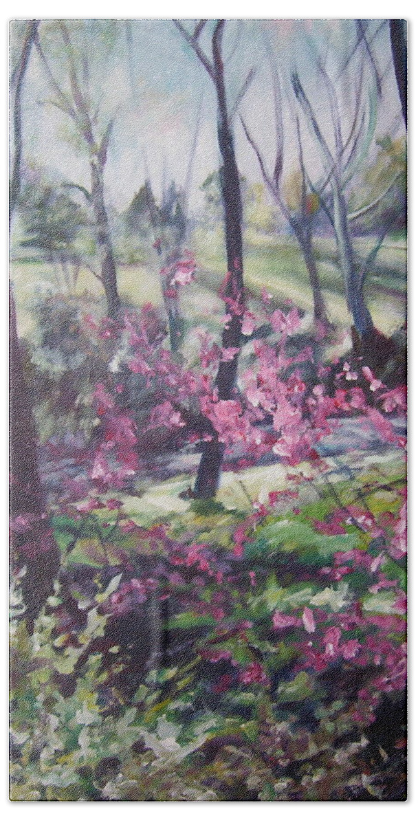 Landscape Bath Sheet featuring the painting Spring's Passion 2 by Sheila Holland