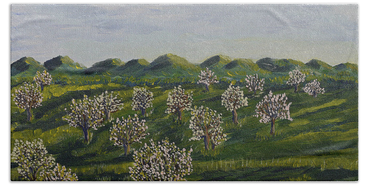 Landscape Bath Towel featuring the painting Springtime in Emmental by Felicia Tica