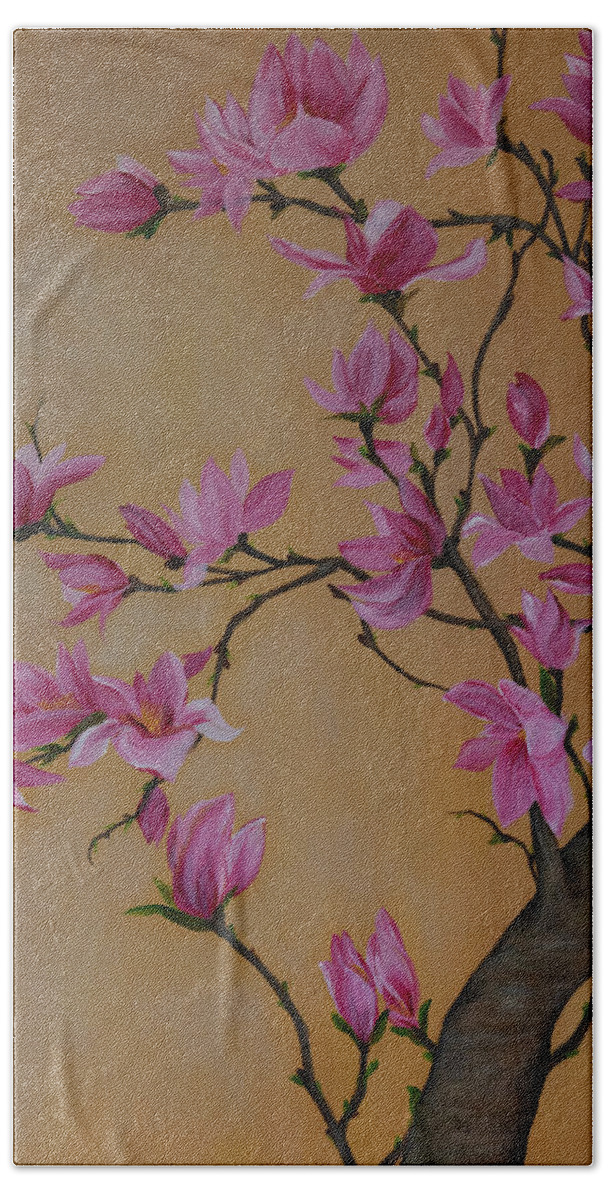 Vivian Casey Hand Towel featuring the painting Springtime Magnolia by Vivian Casey Fine Art