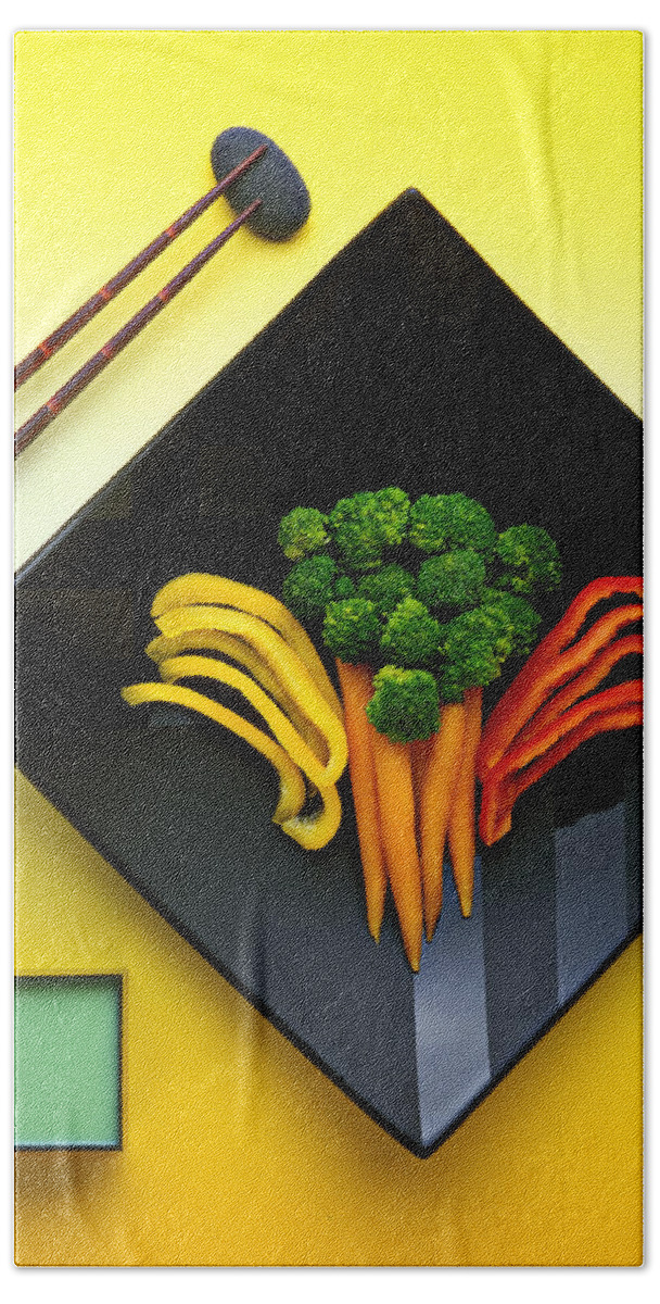 Vegetables Bath Towel featuring the photograph Square plate by Garry Gay